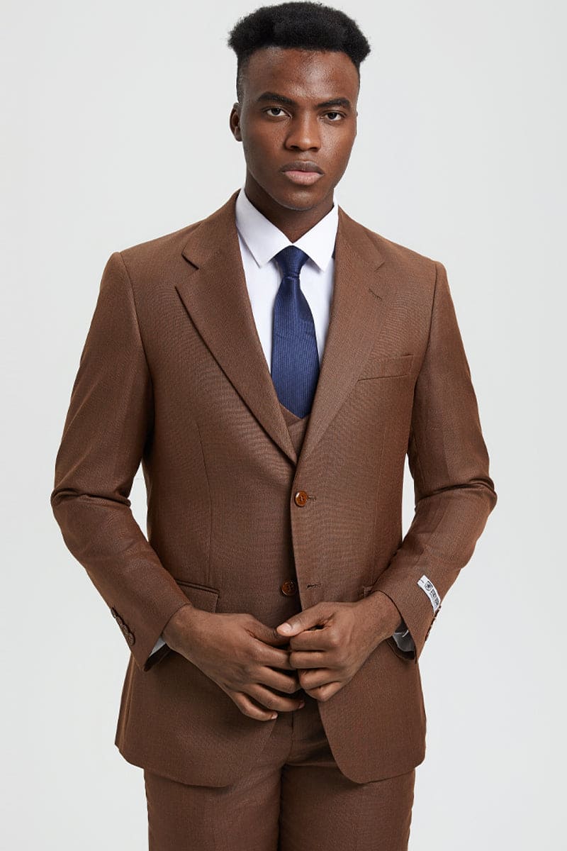 "Mens Stacy Adams Suit - Stacy Adams Suit Men's Sharkskin Suit - Two Button Vested in Cognac"