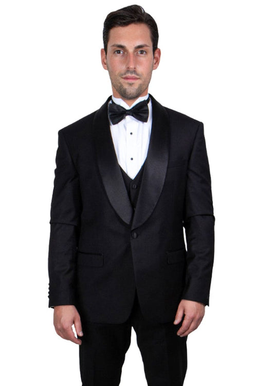 "Mens Stacy Adams Suit - Stacy Adams Suit Men's Black One Button Shawl Lapel Vested Tuxedo"