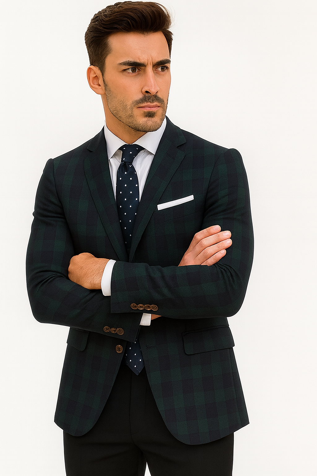 Mens Green Color Plaid Blazer