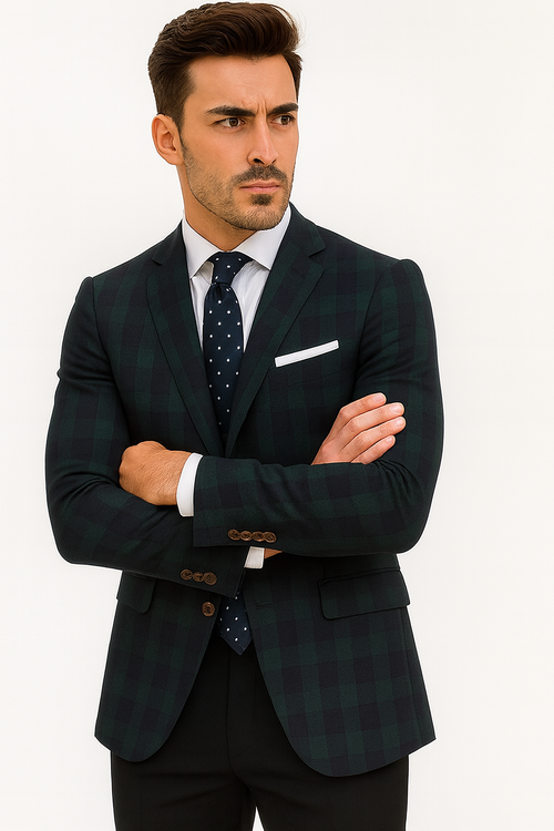 Mens Green Color Plaid Blazer