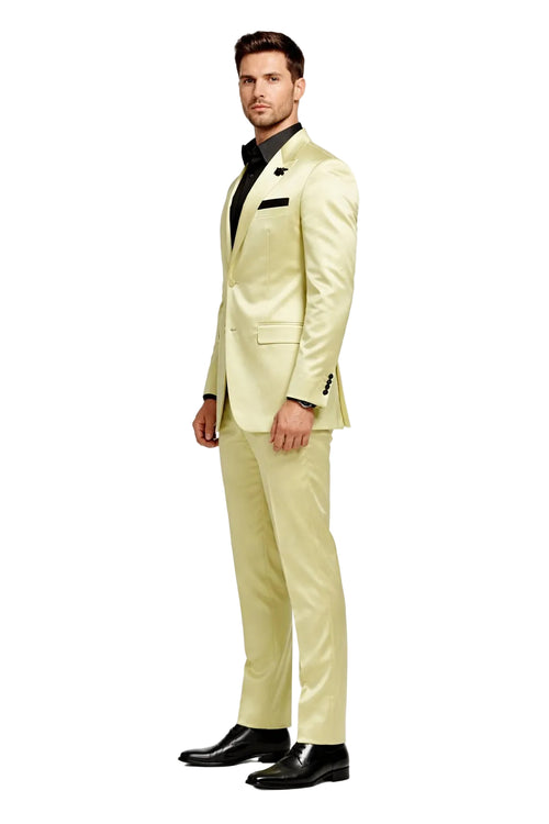 Mens Shiny Blazer - Ivory Sateen Vested Suit