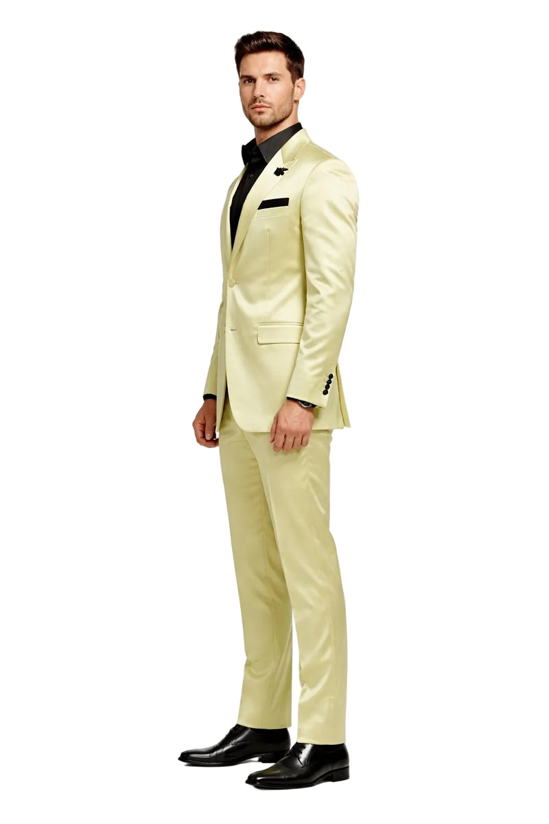 Mens Shiny Blazer - Ivory Sateen Vested Suit