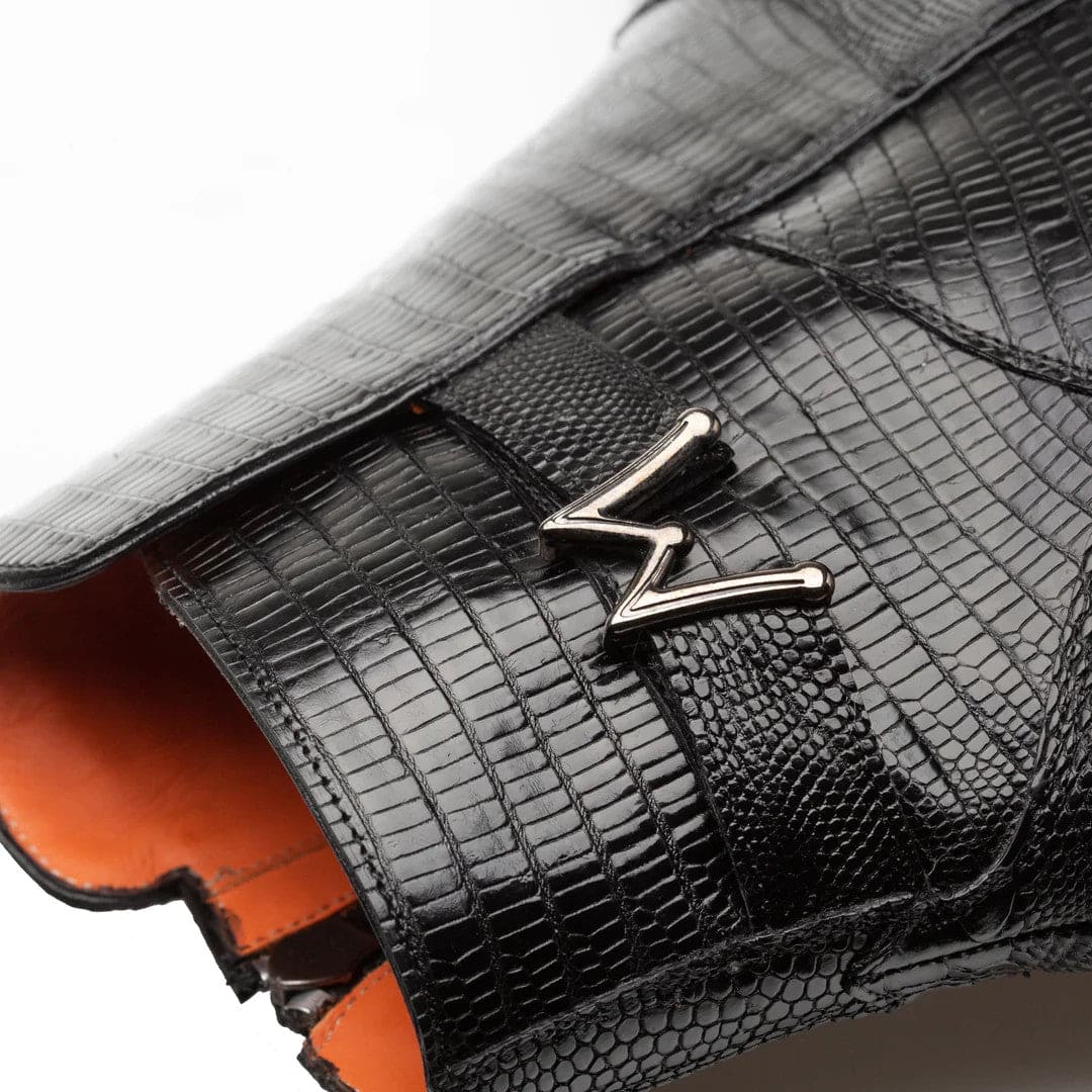 Peninsula Black Genuine Lizard Emblem Boot by Mezlan – Exotic Luxury Men's Boot Made in Spain