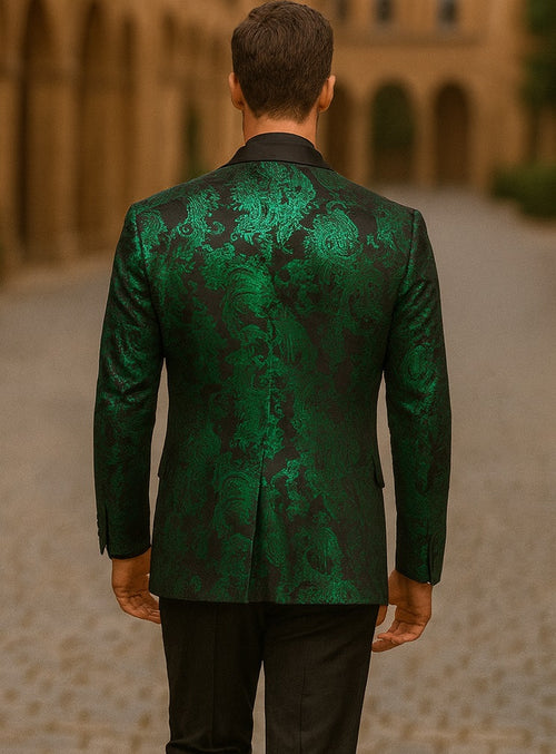 Emerald Green Paisley Tuxedo Suit - Prom Floral Tuxedo Suit - Groom Wedding Suit