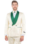 Dark Green Tuxedo - Men's Slim Fit Double Breasted Paisley Smoking Jacket Prom & Wedding Ivory and Emerald Green Tuxedo