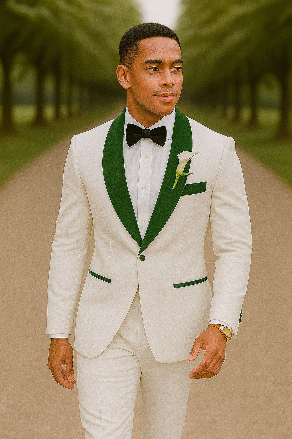 groom-suit-with-green-lapel-and-boutonniere