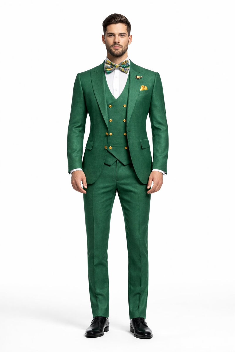 SKU#JA61583 Emerald Green and Gold Tuxedo Suit