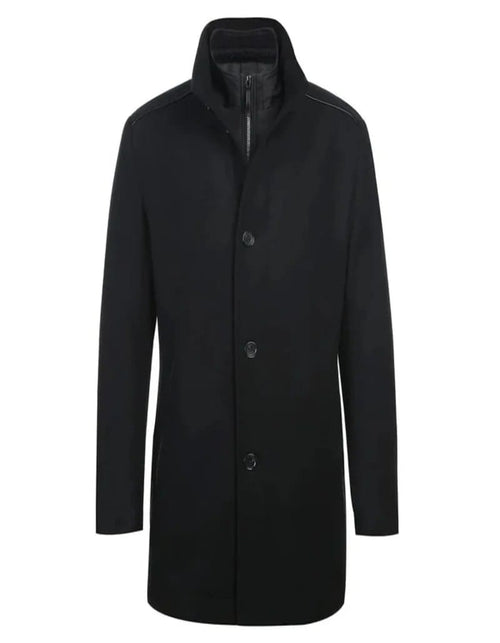 Mens Black Overcoat - Black Slim Fit Wool Blend Short Coat with Detachable Full Zipper