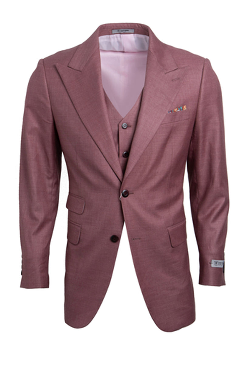 "Mens Stacy Adams Suit -Stacy Adams Suit Men's Sharkskin Suit - One Button Peak Lapel Vested in Salmon Pink"