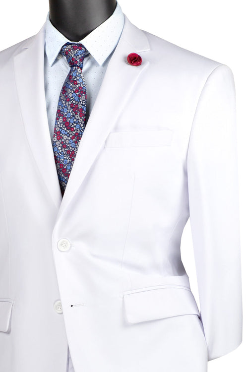 Nola Collection - White Regular Fit 2 Piece Suit Flat Front Pants with 2″ Elastic Waistband