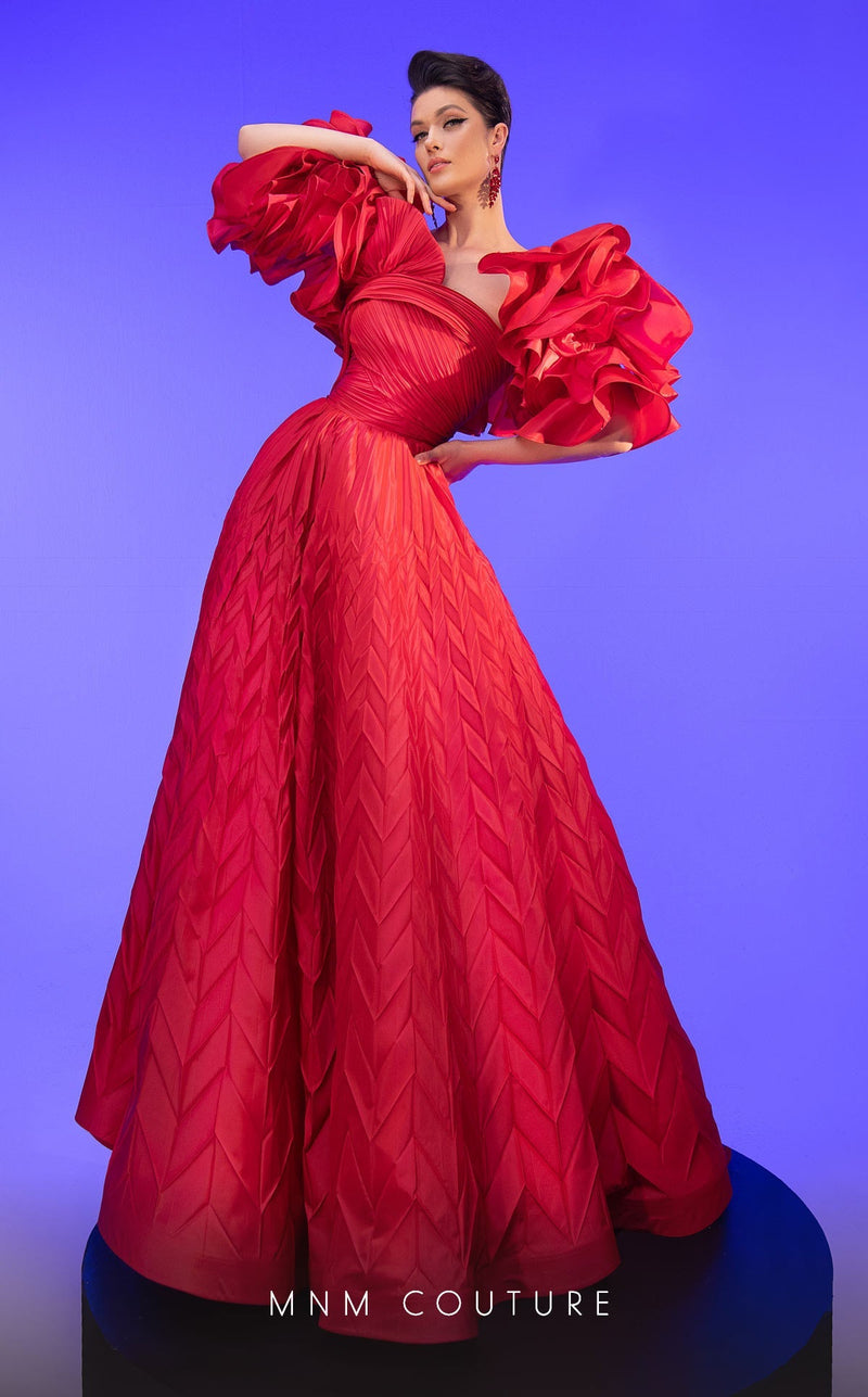 Fouad Sarkis F02815 Puff-Sleeve Ball Gown