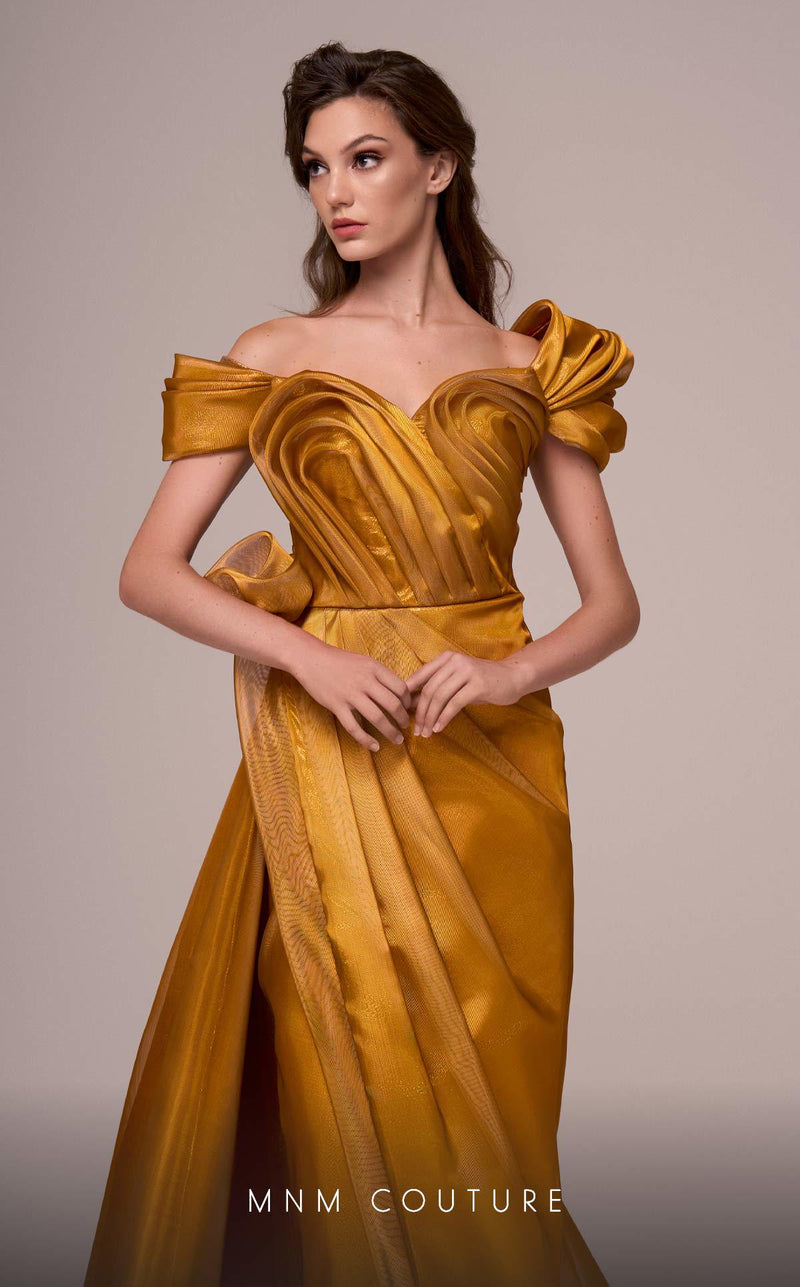 Fouad Sarkis F02884 Draped Off-Shoulder Gown