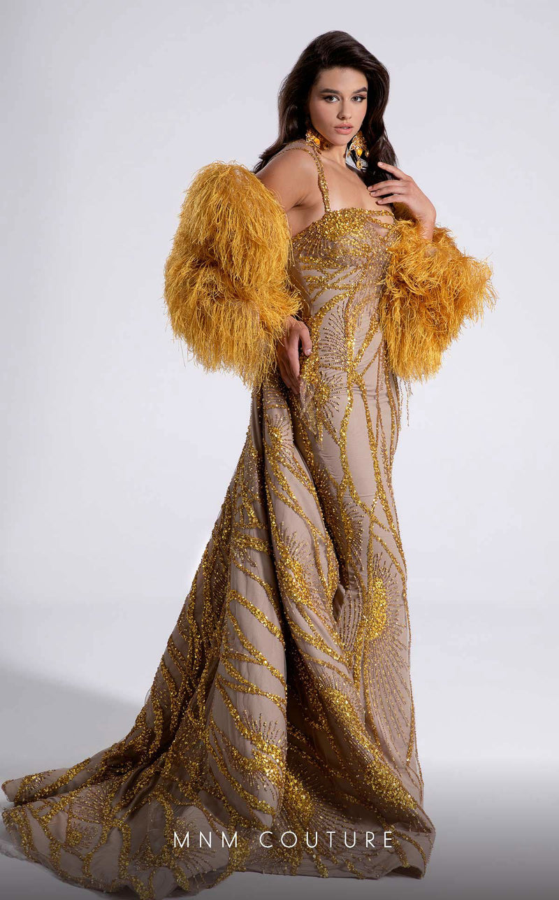 Fouad Sarkis F02914 One-Shoulder Evening Gown in Gold
