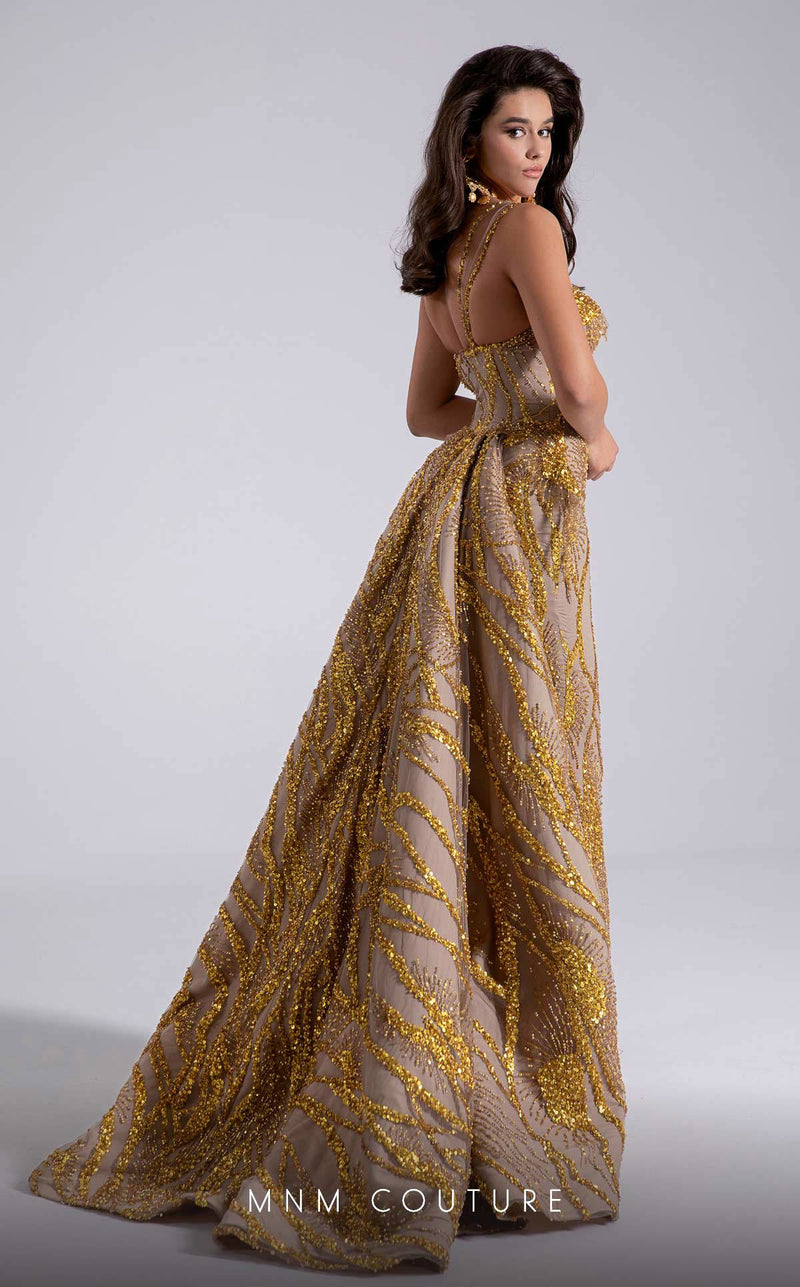 Fouad Sarkis F02914 One-Shoulder Evening Gown in Gold