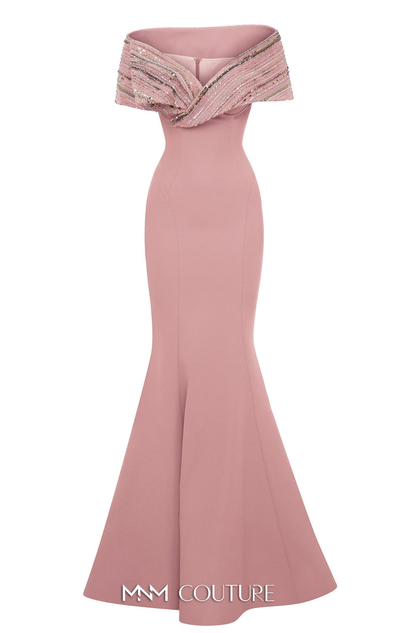 Sequin Embellished Off-Shoulder Gown in Mint by MNM Couture