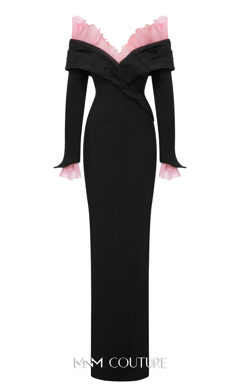 Fouad Sarkis F02941 Long Sleeve V-Neck Gown