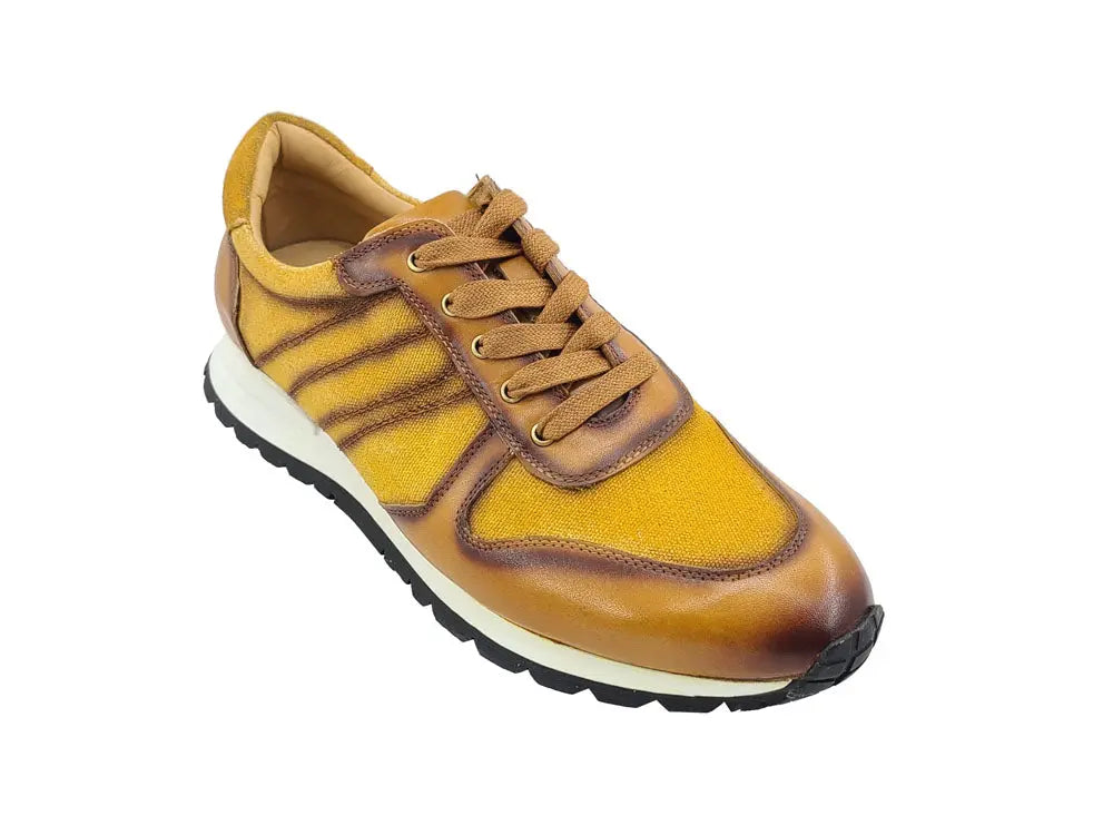 Calfskin Leather and Canvas Inlay Fashion Sneaker