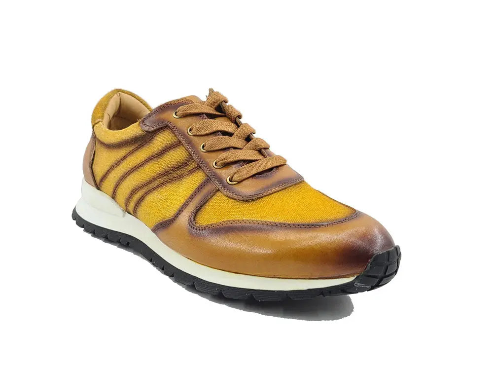 Calfskin Leather and Canvas Inlay Fashion Sneaker