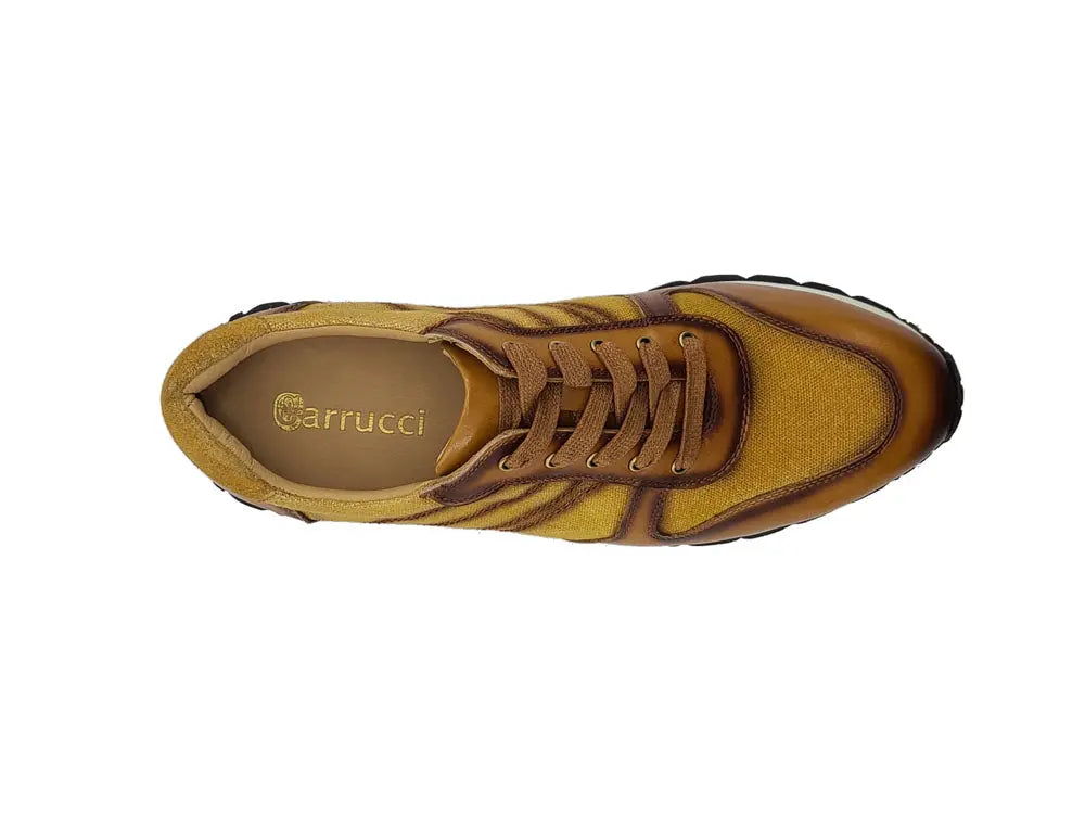 Calfskin Leather and Canvas Inlay Fashion Sneaker