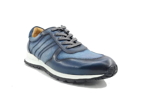 Calfskin Leather and Canvas Inlay Fashion Sneaker