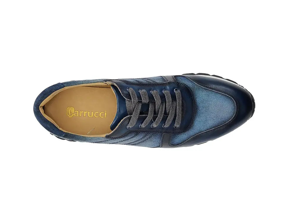 Calfskin Leather and Canvas Inlay Fashion Sneaker