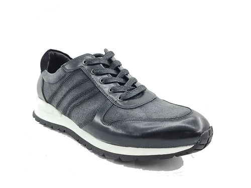 Calfskin Leather and Canvas Inlay Fashion Sneaker