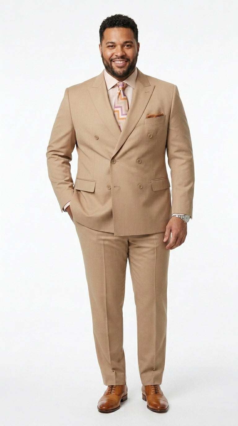 Men’s Camel Double Breasted Wool Feel Suit, Classic Luxury Formal Wedding Business Dress Suit
