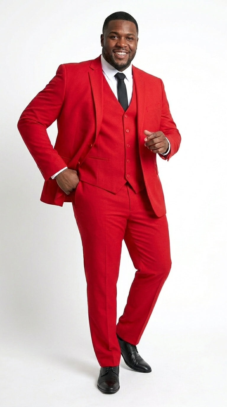 Men’s Red 3 Piece Suit with Jacket, Vest and Pants, Formal Wedding Prom Dress Suit