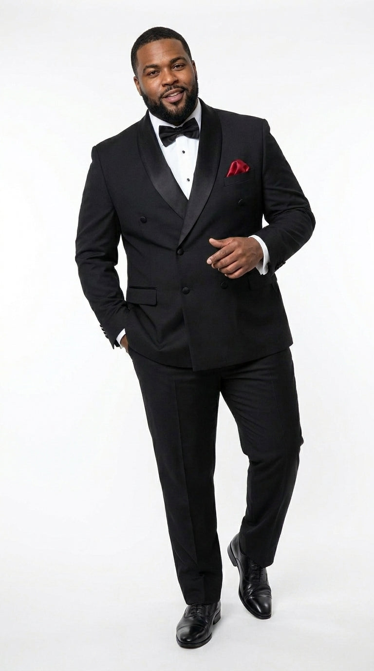 Men’s Black Six Button Double Breasted Tuxedo, 2 Piece Formal Wedding Suit