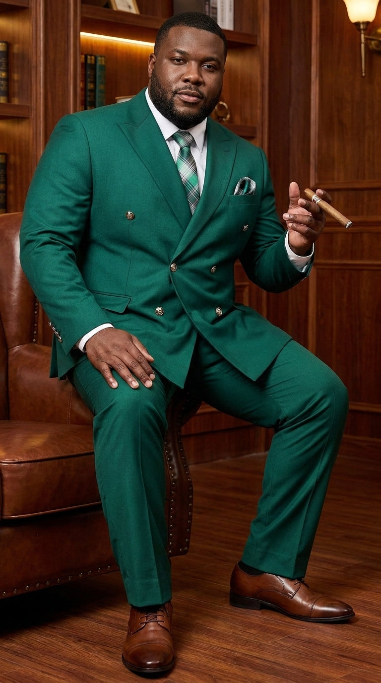 Men’s Hunter Green Double Breasted Wool Suit with Gold Buttons, Modern Fit Formal Wedding Suit
