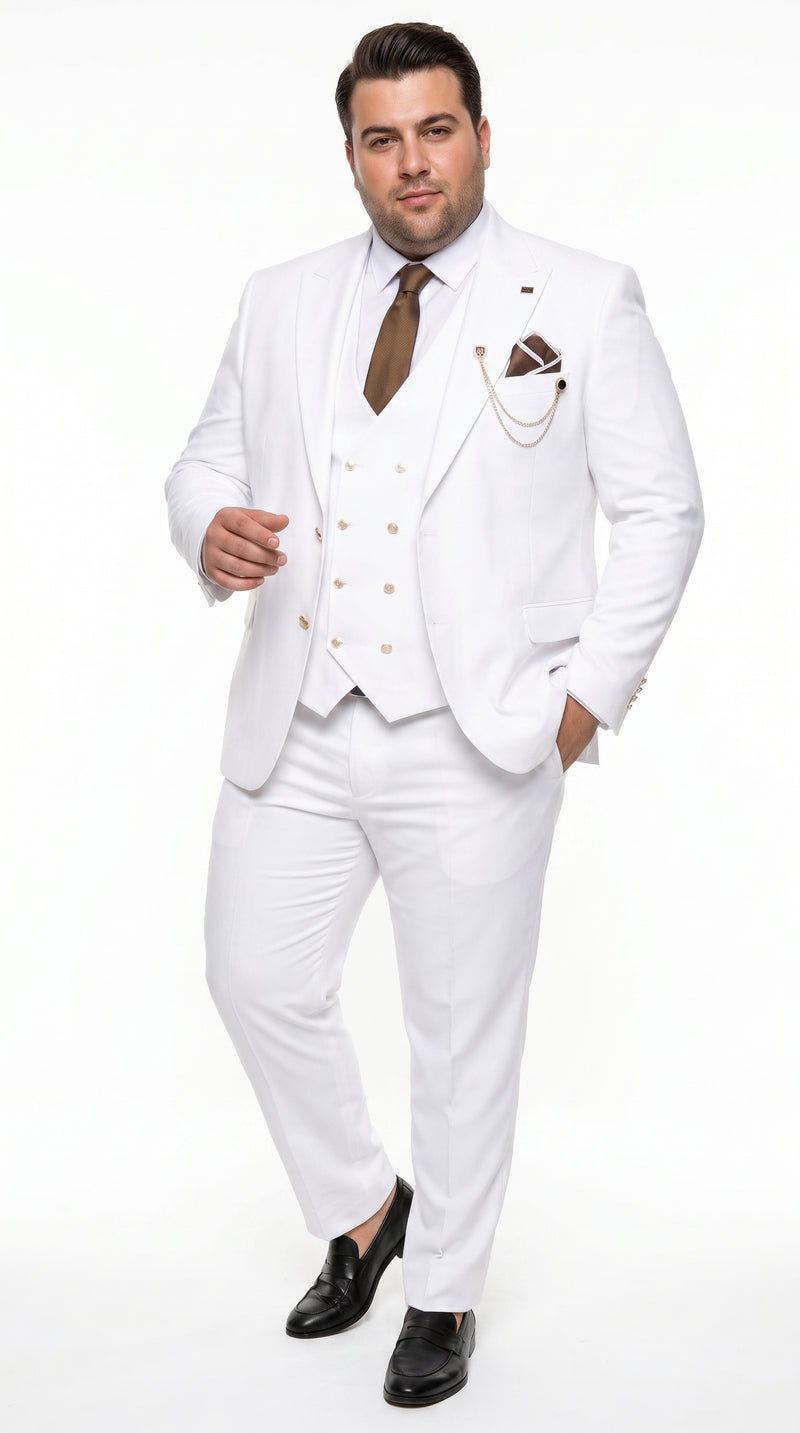 Men’s White and Gold Prom Tuxedo Suit with Double Breasted Vest, Formal Wedding Suit