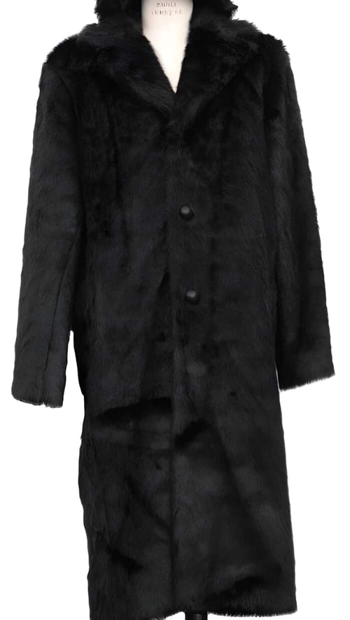 Mens Black Overcoat - Faux Fur Overcoat - Long Top Coat Full length Coat Black