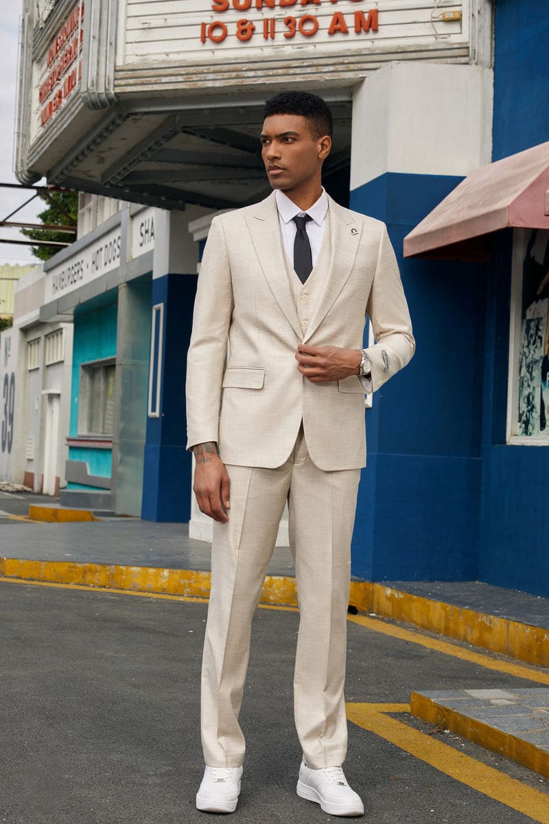 "Mens Stacy Adams Suit - Stacy Adams Suit Men's Summer Suit - Vested Peak Lapel in Light Tan"