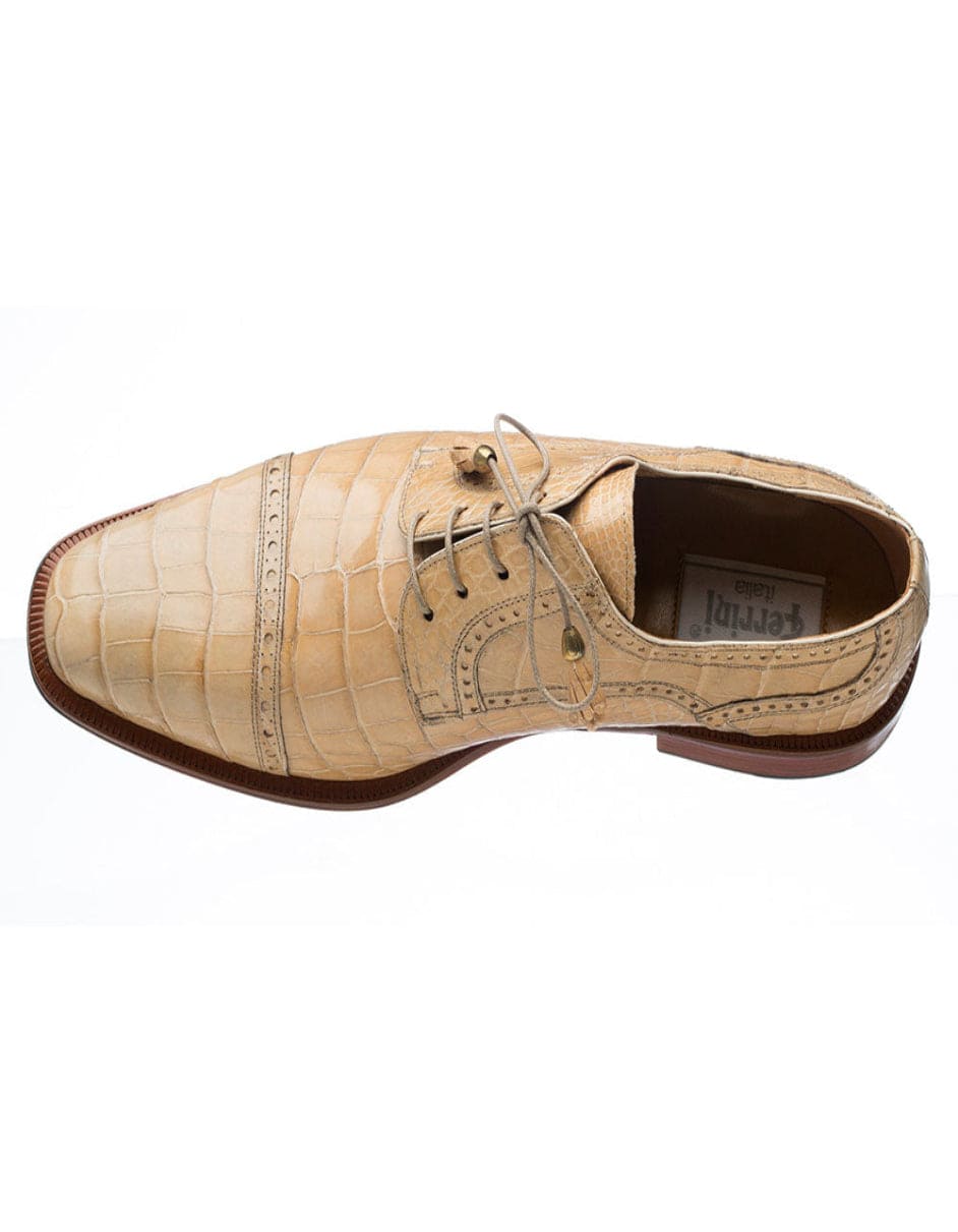 Mens Ferrini Alligator Cap Toe Dress Shoe in Brown main image 1