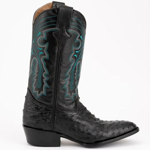 Ferinni Boot - Mens Dress Cowboy Boot - Ferrini Men's Colt Full Quill Ostrich Boots Handcrafted - Black in Black