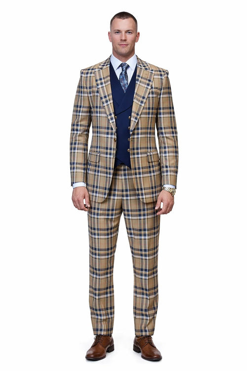 Statement Men’s 100% Wool 3-Piece Suit – Vibrant Color Contrast Modern Fit