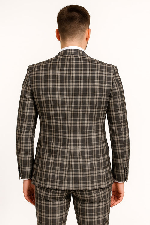 Men's Black and White Plaid Three-Piece Suit – Modern Slim Fit Tuxedo for Church and Business