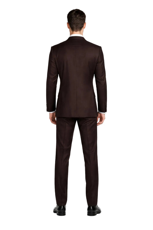 Men's Designer Double Breasted Wool Suit in Brown
