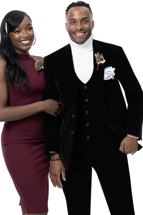 "Black Velvet Men's Suit - Two Button Vested Style" Black Velvet Suits and Tuxedos