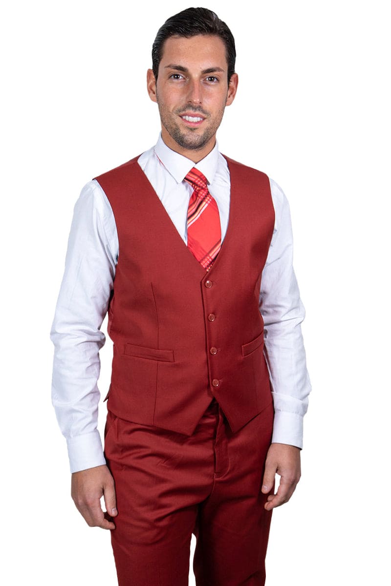 "Mens Stacy Adams Suit - Stacy Adams Suit Men's Two Button Vested Basic Suit in Brick"