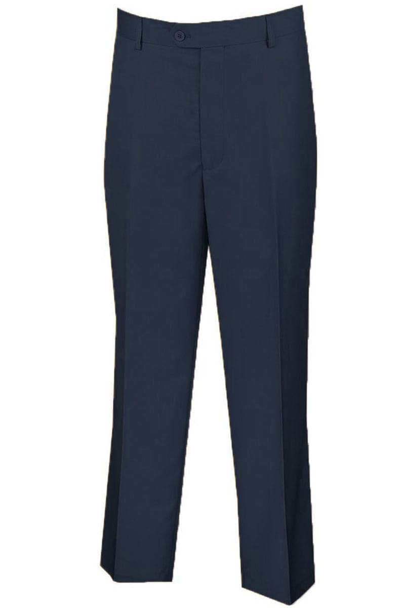 "Navy Men's Regular Fit Wool Dress Pants - Flat Front Style"