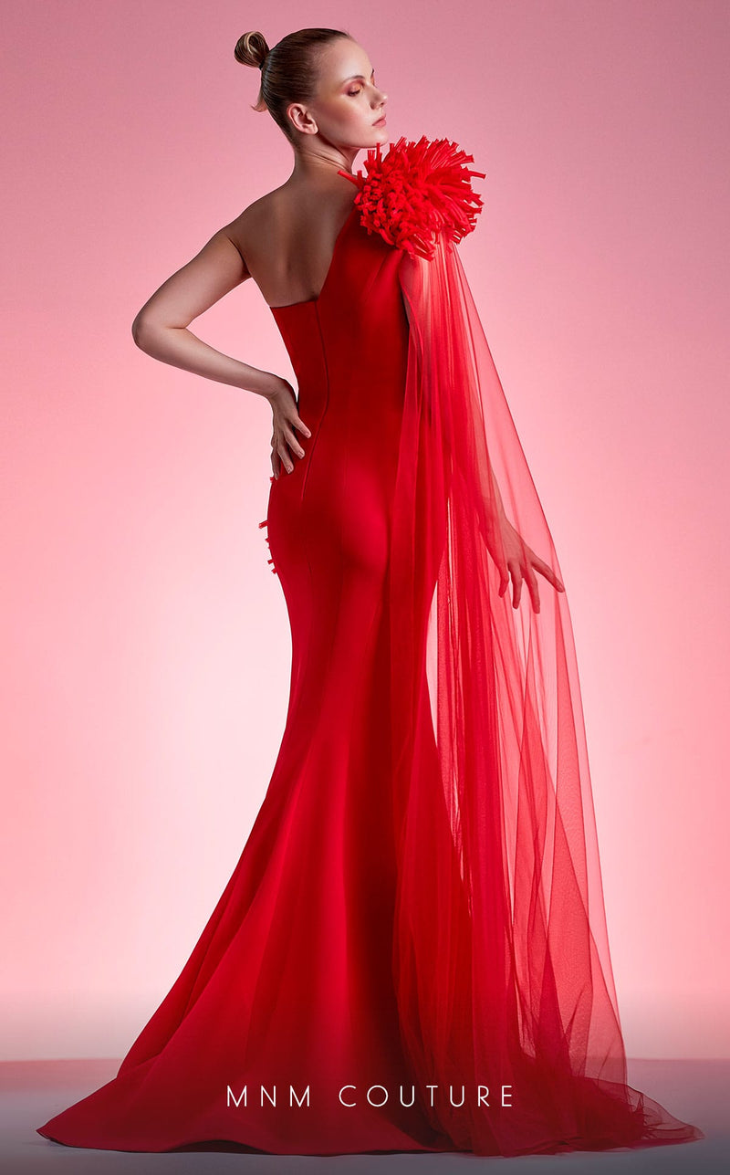 Gaby Charbachy G1211 Red One-Shoulder Ruched Evening Gown