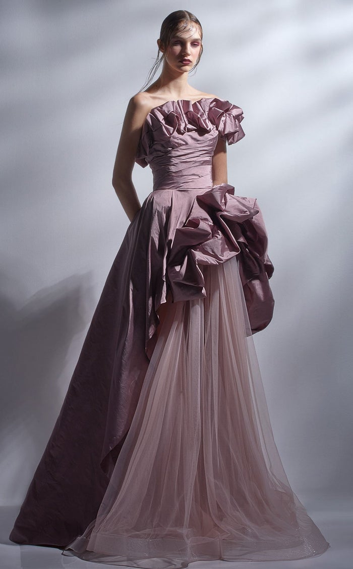 MNM Couture Gaby Charbachy Purple Strapless A-Line Gown
