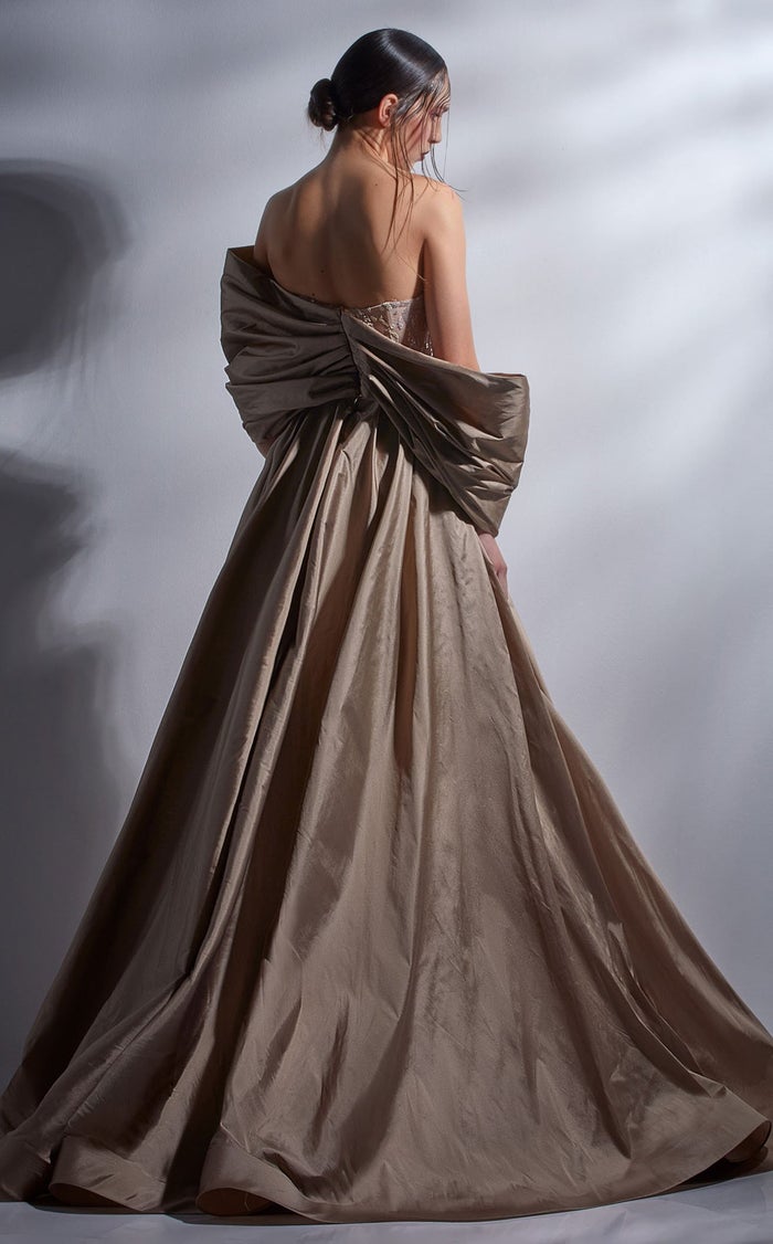 Gaby Charbachy G1265 Gold Glitter A-Line Evening Gown by MNM Couture