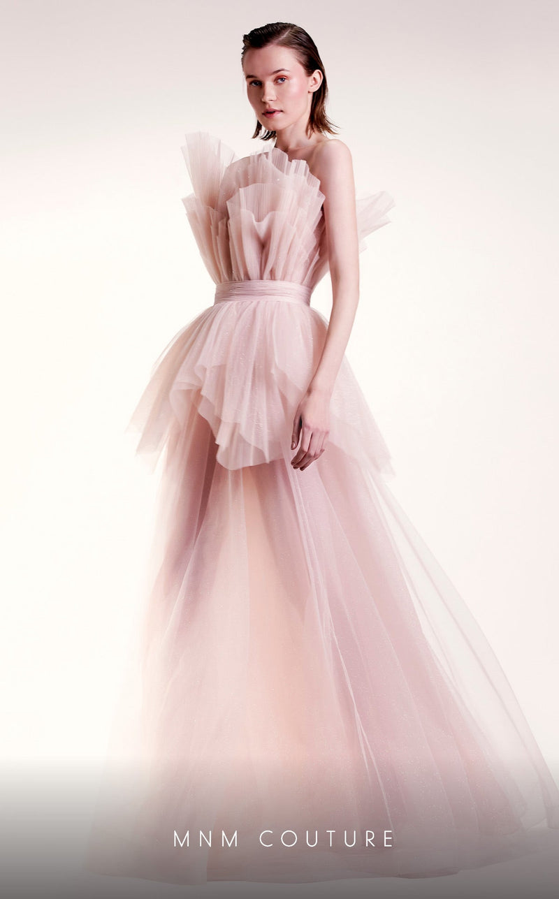 Gaby Charbachy G1435 Strapless Layered Tulle Couture Evening Gown in Pink