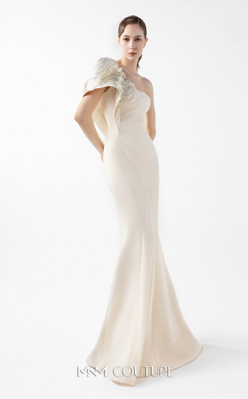 Gaby Charbachy G2003 One-Shoulder Cream Evening Gown by MNM Couture