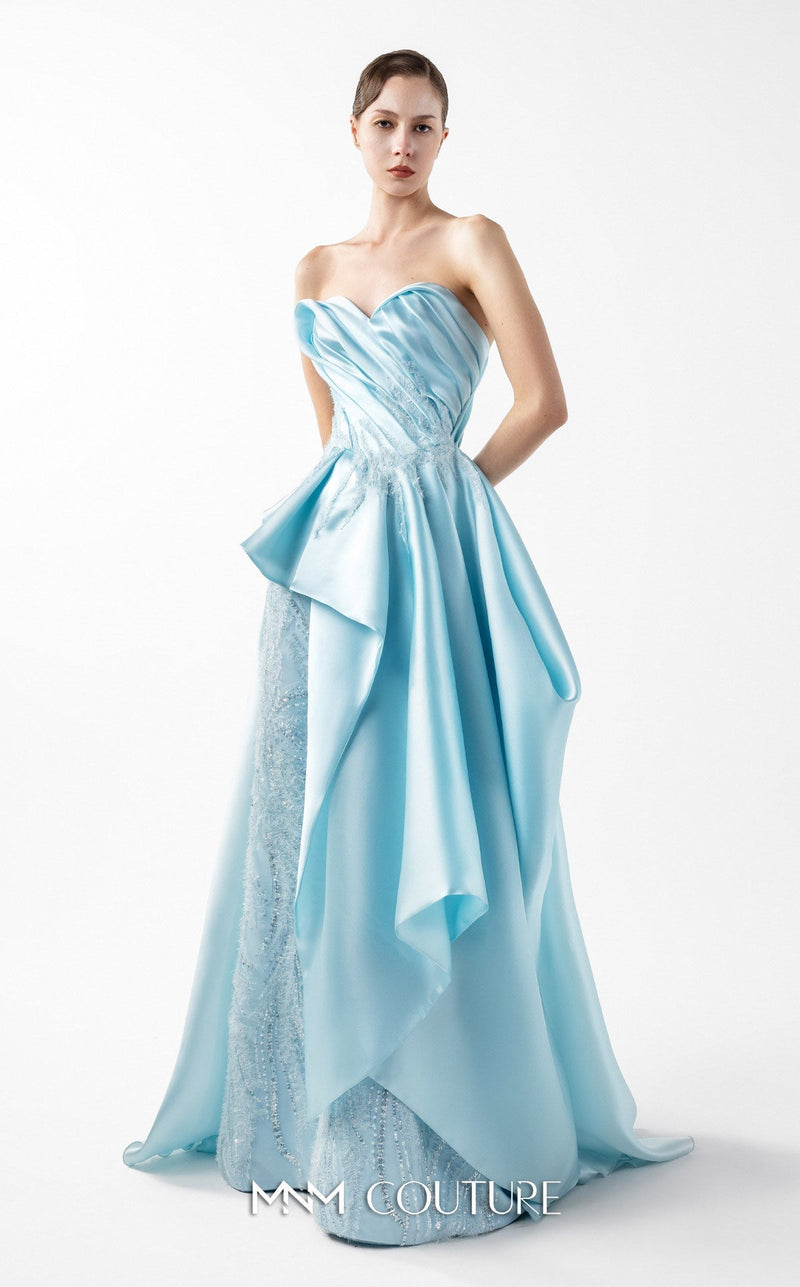 Gaby Charbachy G2014 Blue Lace Peplum Couture Evening Gown