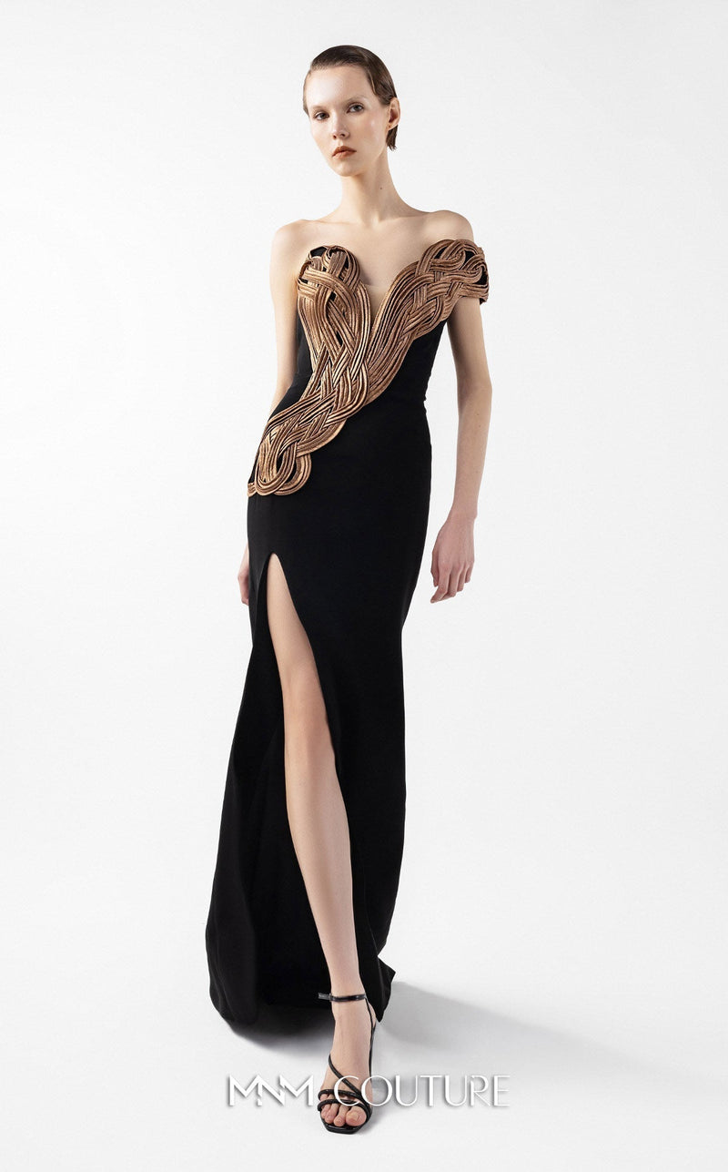 Gaby Charbachy G2043 Black Crepe Off-Shoulder Couture Evening Gown by MNM Couture