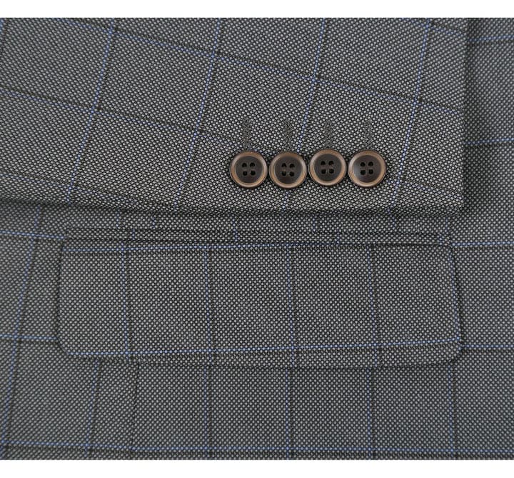 Mens Plaid Suit - Patterned Business Suit - Mens Two Button Classic Fit Two Piece Suit In Grey Windowpane Plaid