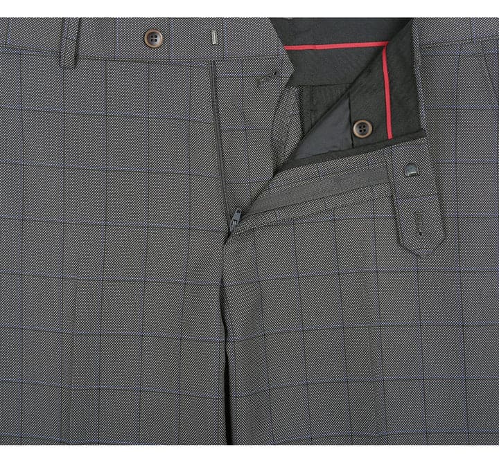 Mens Plaid Suit - Patterned Business Suit - Mens Two Button Classic Fit Two Piece Suit In Grey Windowpane Plaid